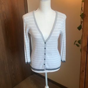 Gray and White Striped Cardigan